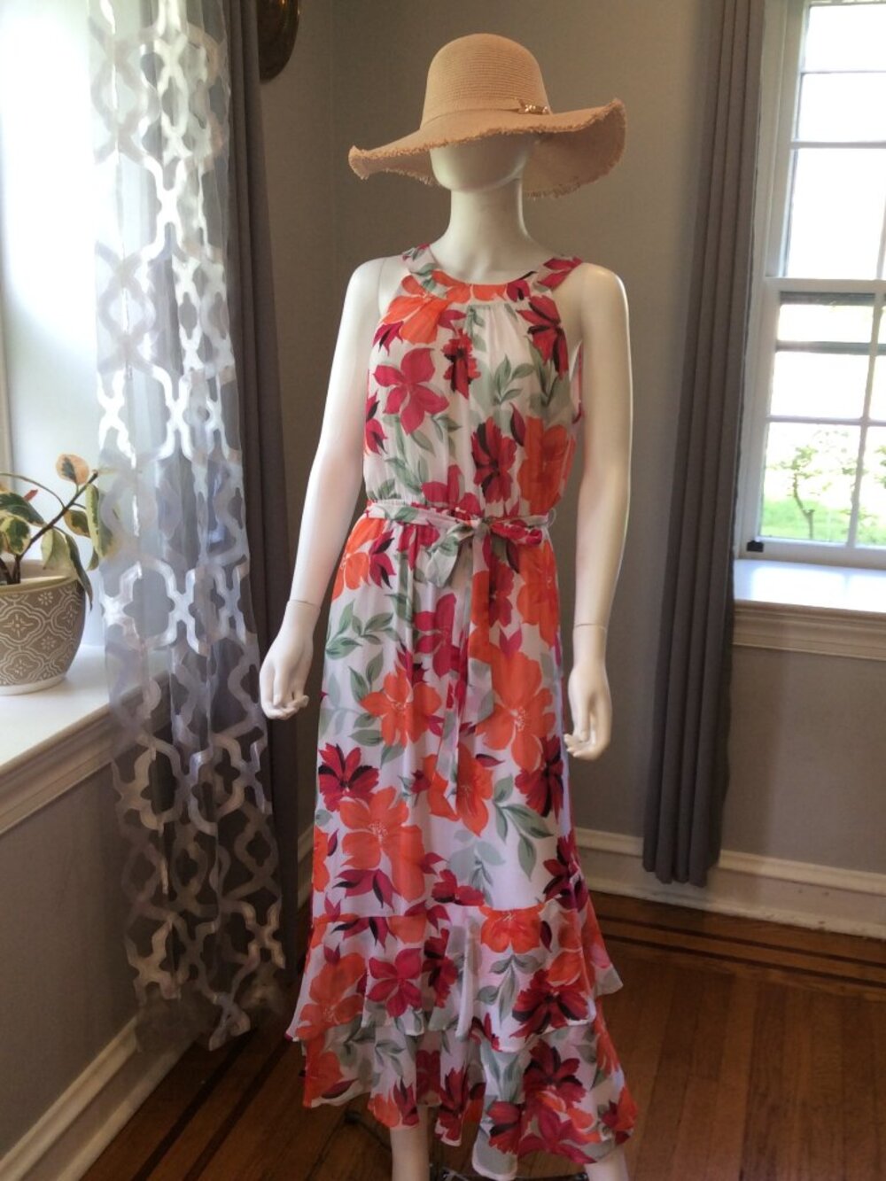 Calvin Klein Floral Maxi Dress Sleeveless Chiffon Summer Dress